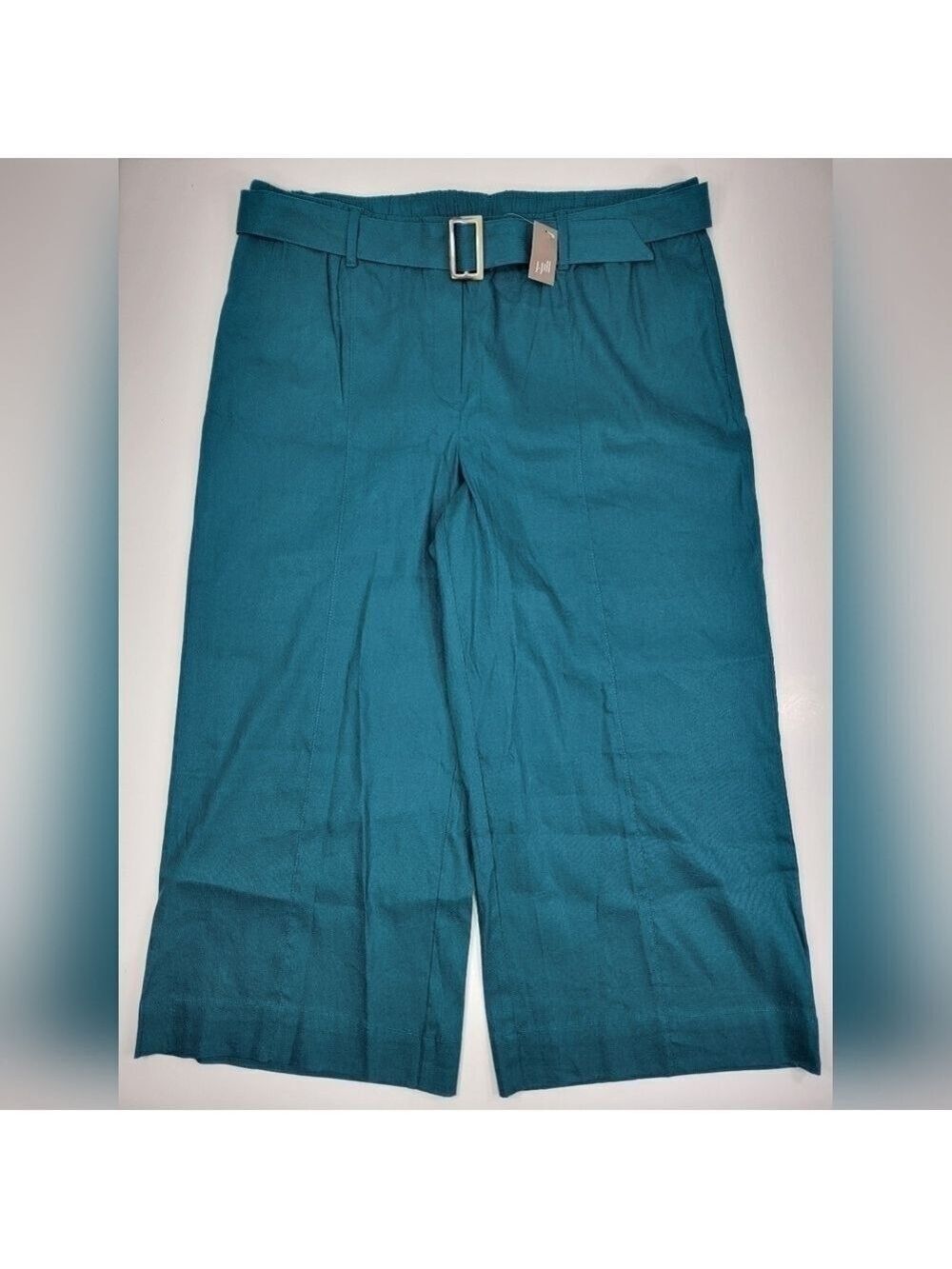 J. Jill Womens Wide Leg Linen Stretch Pants XL Teal Green Belted High Rise New